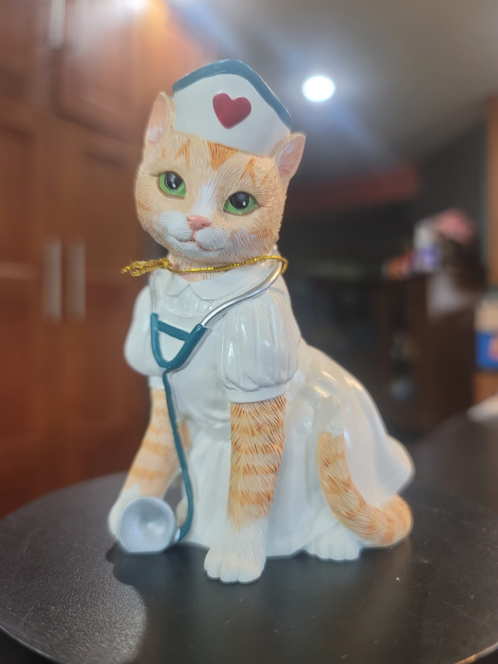 Cat Nurse Figurine Ceramic Statue - White and Orange